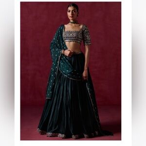 Green Satin Lehenga